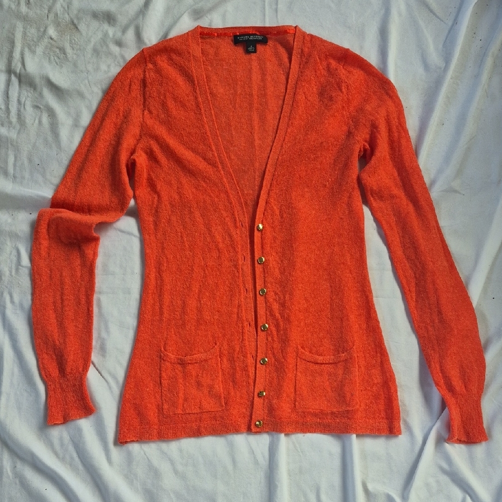 Banana Republic Orange Cardigan Sweater Lightweight Knit